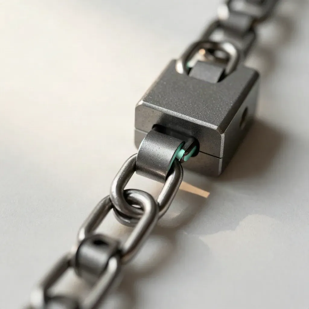 Steel rings, cable clips, and a connector block arranged on matte graphite.